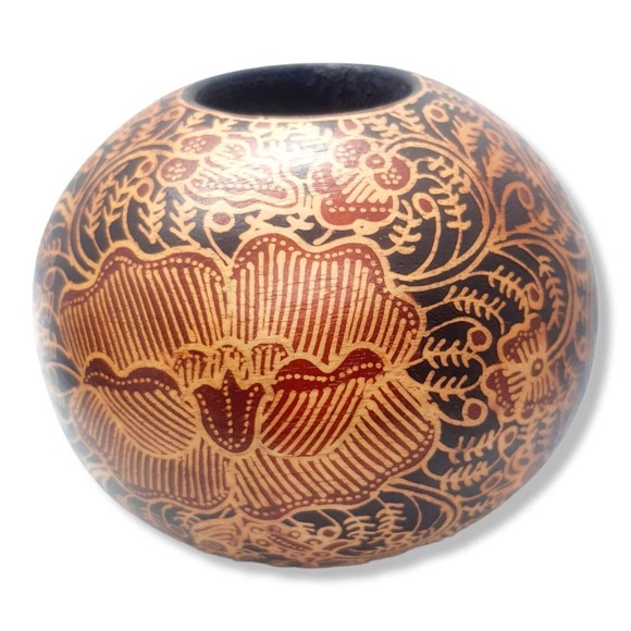 2 Tribal Gypsy Boho Hand Painted Batik Wood Candle Tealight Holder Balls Staging - Picture 9 of 16